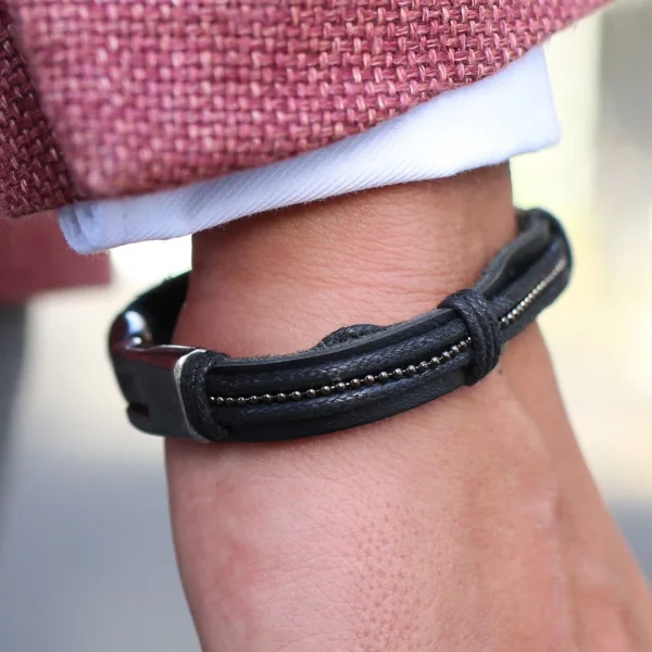 Fort Tempus Bracelet En Cuir Et Perles Grises 5