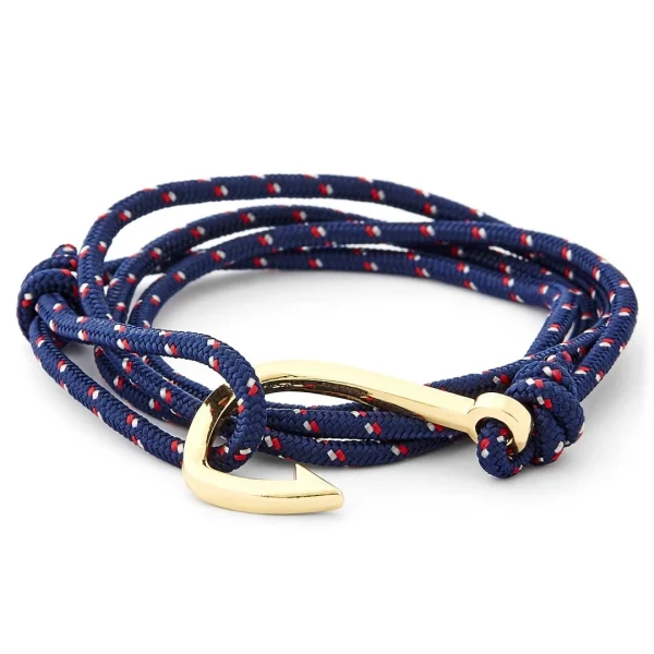 Tailor Toki Bracelet L’hameçon Doré à Cordon Bleu Marine, Blanc Et Rouge 1