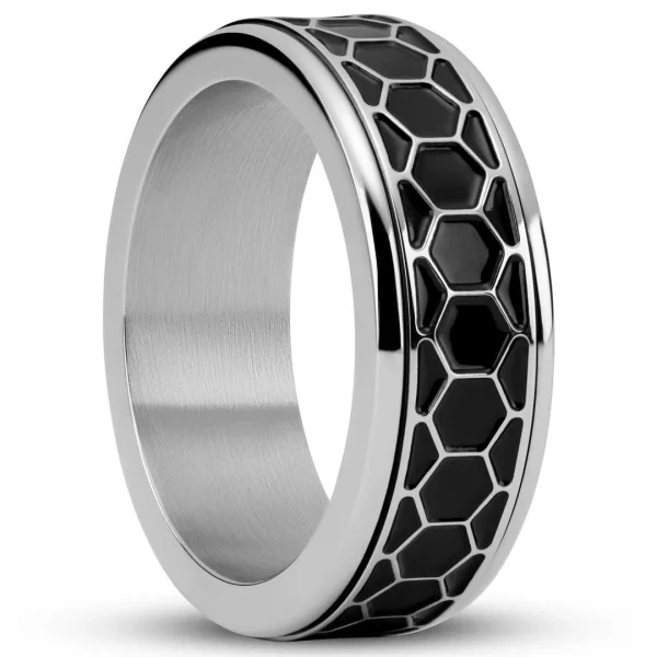 Seizmont Enthumema | Anneau Anti-stress à Motif Nid D’abeille En Acier Inoxydable Argenté – 8 Mm 1