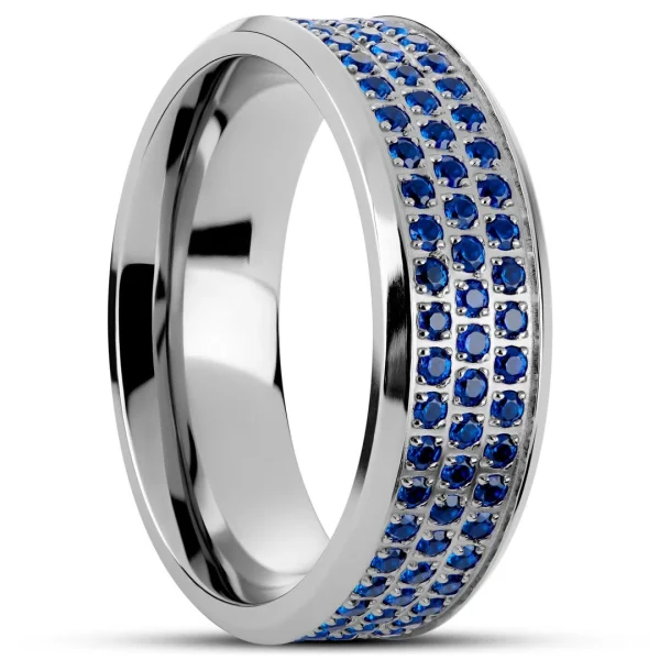 Lucleon Hyperan | Anneau Argenté En Titane Avec Zircones Bleues – 8 Mm 1