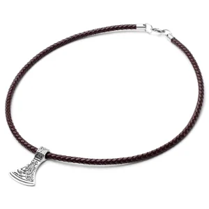 Fort Tempus Collier En Cuir Marron Et Rune Argentée 12
