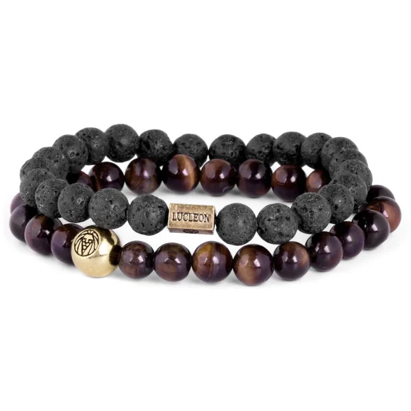 Lucleon Bracelet Miro à Oeil De Tigre Rouge & Pierre De Lave 1