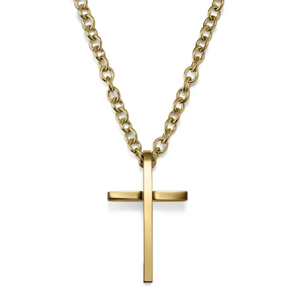Lucleon Collier à Pendentif Croix Latine En Acier Doré & Poli 1