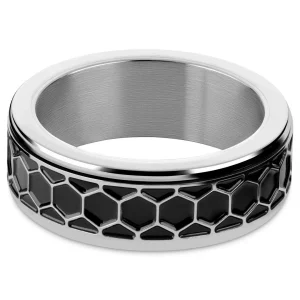 Seizmont Enthumema | Anneau Anti-stress à Motif Nid D’abeille En Acier Inoxydable Argenté – 8 Mm 8