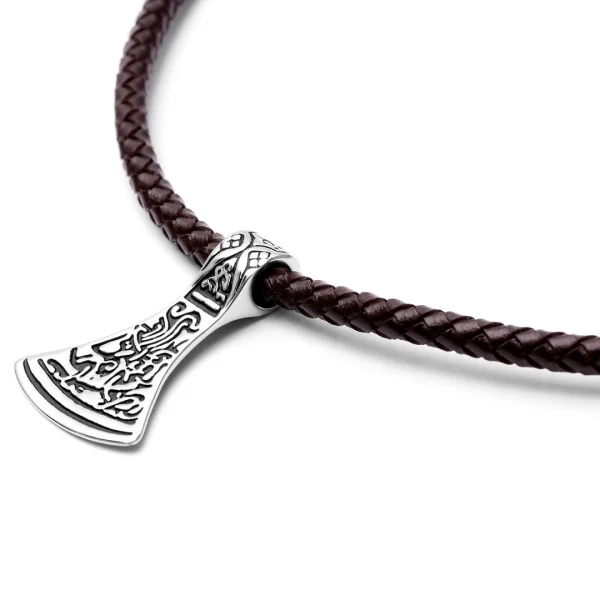 Fort Tempus Collier En Cuir Marron Et Rune Argentée 3