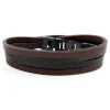 Lucleon Bracelet Roy à Double Tour En Cuir Foncé Bicolore Avec Fermoir Noir 17