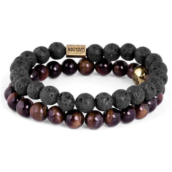 Lucleon Bracelet Miro à Oeil De Tigre Rouge & Pierre De Lave 3