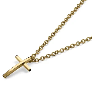 Lucleon Collier à Pendentif Croix Latine En Acier Doré & Poli 9