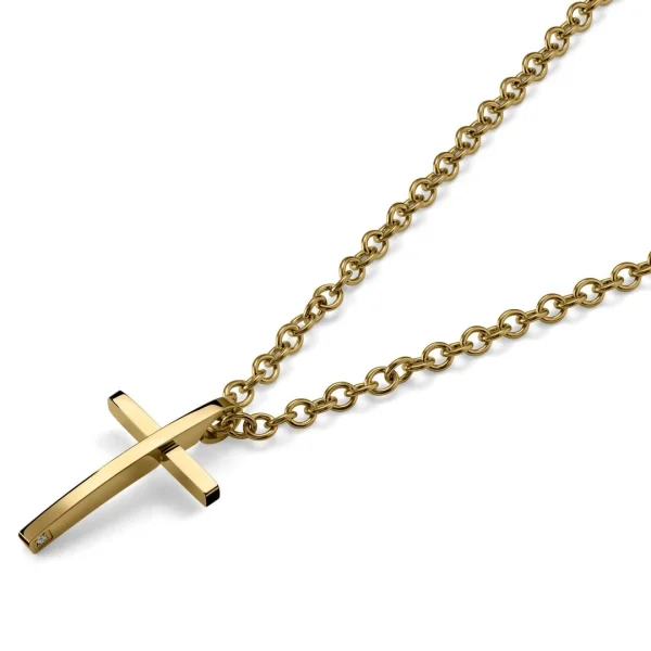 Lucleon Collier à Pendentif Croix Latine En Acier Doré & Poli 3
