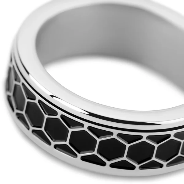 Seizmont Enthumema | Anneau Anti-stress à Motif Nid D’abeille En Acier Inoxydable Argenté – 8 Mm 4