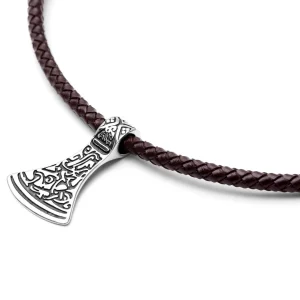 Fort Tempus Collier En Cuir Marron Et Rune Argentée 10