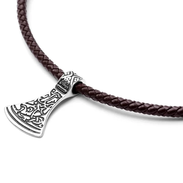 Fort Tempus Collier En Cuir Marron Et Rune Argentée 4
