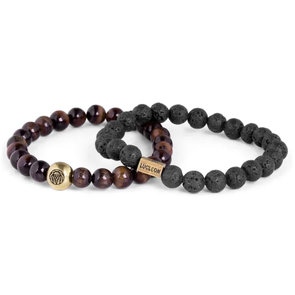 Lucleon Bracelet Miro à Oeil De Tigre Rouge & Pierre De Lave 5