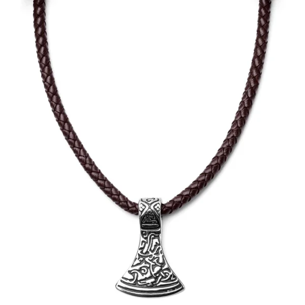Fort Tempus Collier En Cuir Marron Et Rune Argentée 1