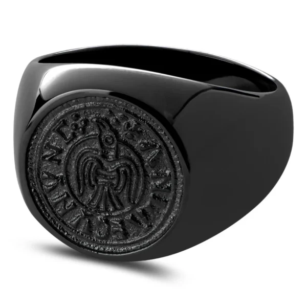 Lucleon Aras | Chevalière Pour L’auriculaire En Acier Noir Le Corbeau 1