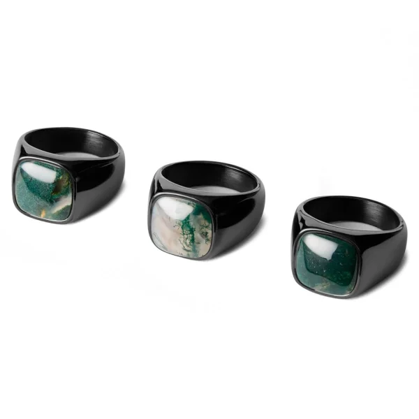 Lucleon Aras | Chevalière Pour L’auriculaire En Acier Inoxydable Noir Avec Pierre Agate Mousse 3