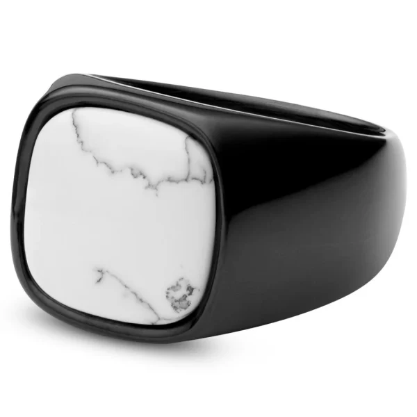 Lucleon Aras | Chevalière Pour L’auriculaire En Acier Inoxydable Noir Avec Pierre Howlite 1