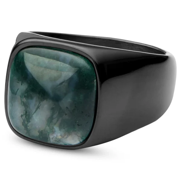Lucleon Aras | Chevalière Pour L’auriculaire En Acier Inoxydable Noir Avec Pierre Agate Mousse 1