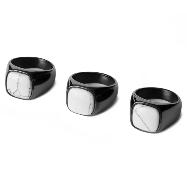 Lucleon Aras | Chevalière Pour L’auriculaire En Acier Inoxydable Noir Avec Pierre Howlite 3