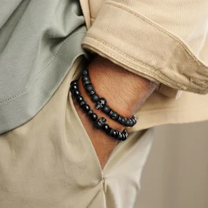 Arkai Bracelets Rico En Pierre De Lave Noire Et Pendentif Crâne En Onyx 10