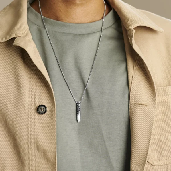 Arkai Collier Rico à Pendentif En Forme De Cartouche Argentée Et Turquoise Blanche 4