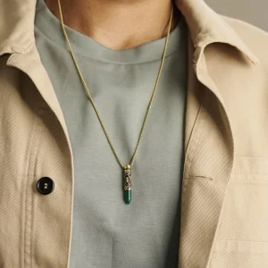 Arkai Collier Rico à Pendentif En Forme De Cartouche Dorée Et Onyx Vert 12