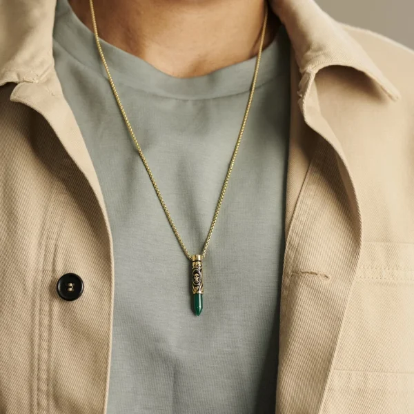 Arkai Collier Rico à Pendentif En Forme De Cartouche Dorée Et Onyx Vert 4