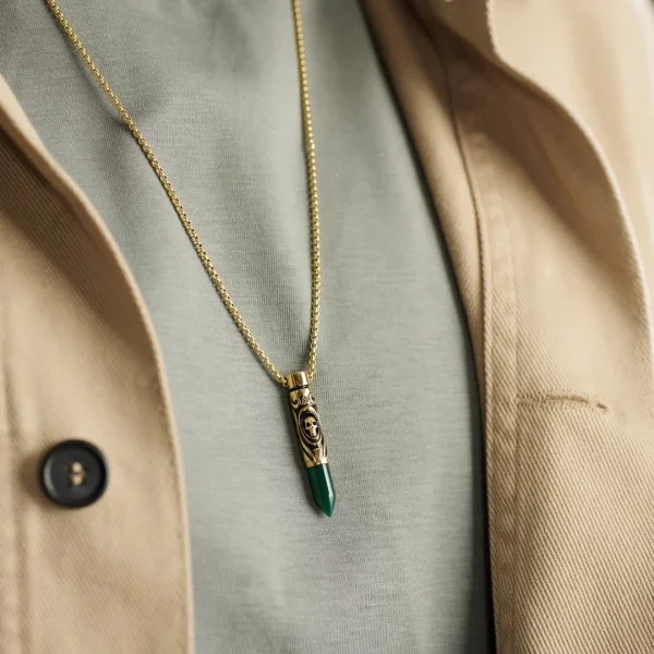 Arkai Collier Rico à Pendentif En Forme De Cartouche Dorée Et Onyx Vert 3