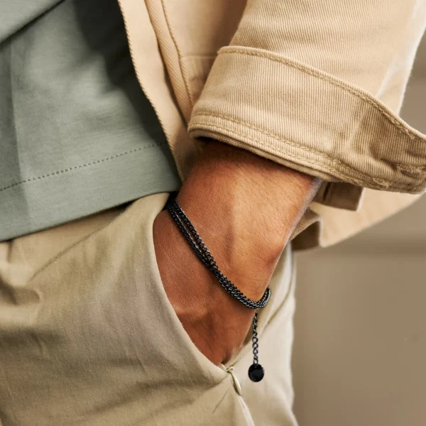 Arkai Bracelet Rico – Gourmette à Double Chaîne Noire 3