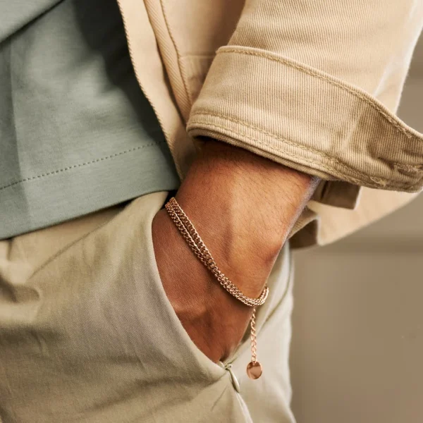 Arkai Bracelet Rico – Gourmette à Double Chaîne Couleur Or Rose 3