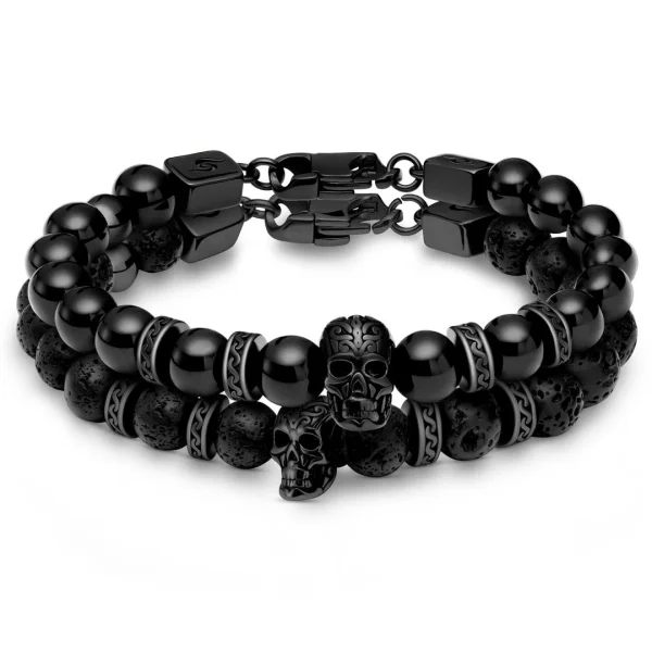 Arkai Bracelets Rico En Pierre De Lave Noire Et Pendentif Crâne En Onyx 1
