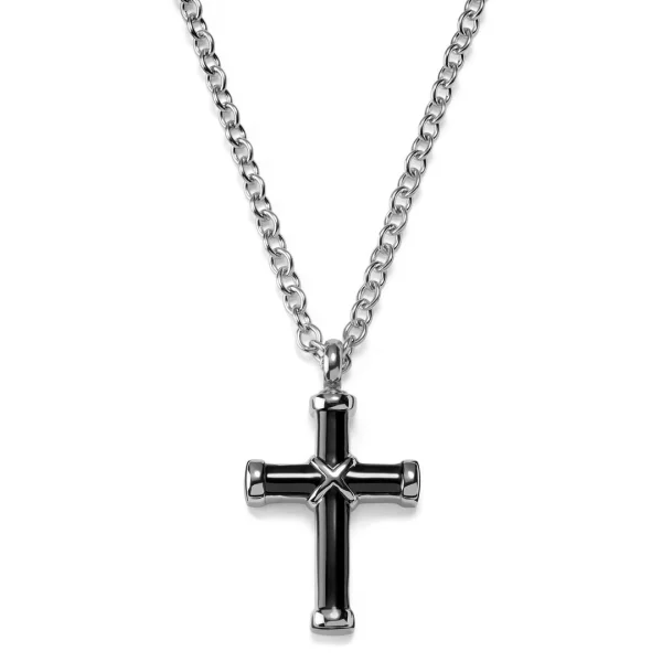 Lucleon Collier Et Croix Noire Aux Extrémités Argentées 1