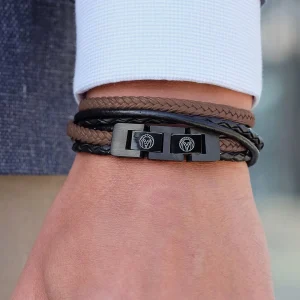 Lucleon Triple Bracelet Roy En Cuir Noir Et Marron 12