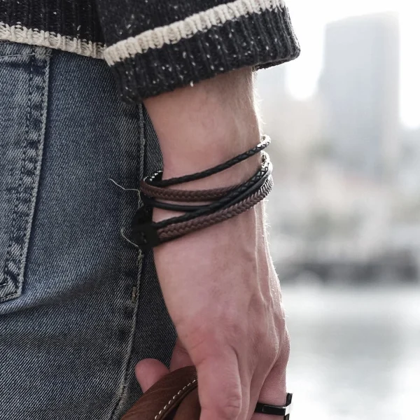 Lucleon Triple Bracelet Roy En Cuir Noir Et Marron 6