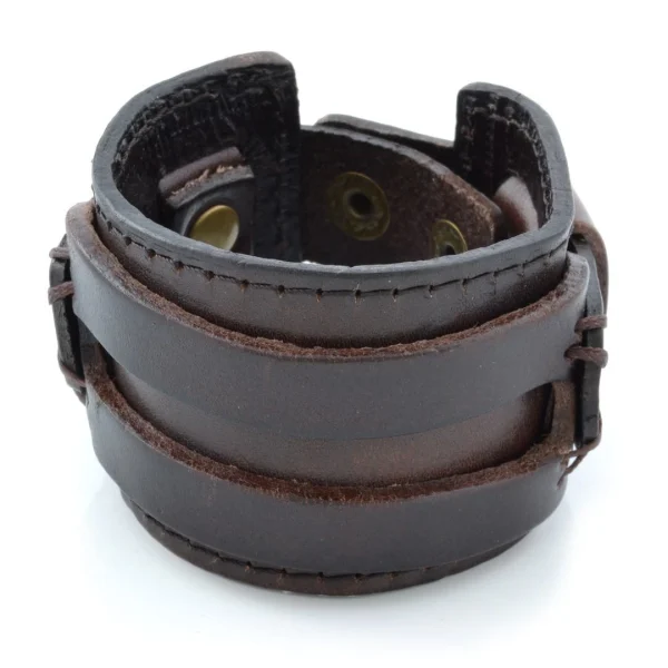 Collin Rowe Large Bracelet Marron à Double Renfort En Cuir 1