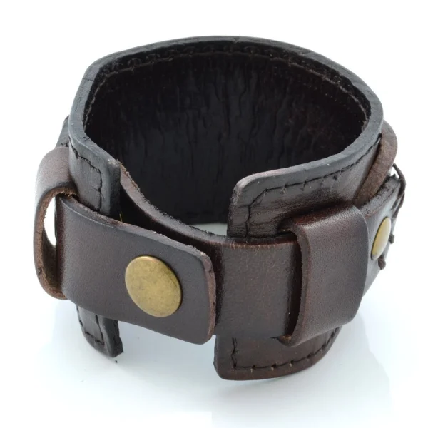 Collin Rowe Large Bracelet Marron à Double Renfort En Cuir 3