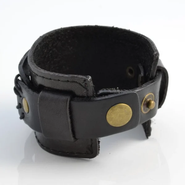 Collin Rowe Bracelet Large En Cuir Noir à 2 Bandes 3