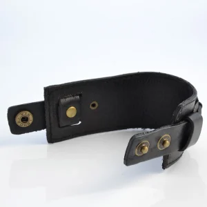 Collin Rowe Bracelet Large En Cuir Noir à 2 Bandes 12