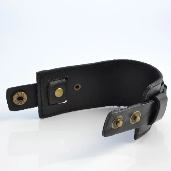 Collin Rowe Bracelet Large En Cuir Noir à 2 Bandes 4
