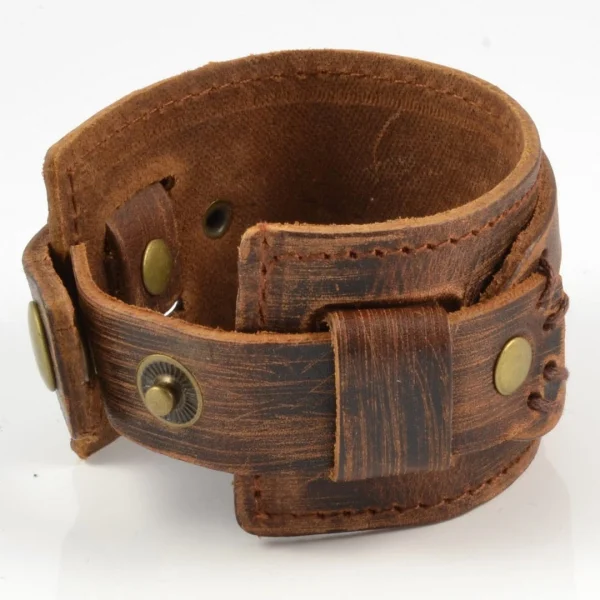 Collin Rowe Bracelet En Cuir Brut Marron 4