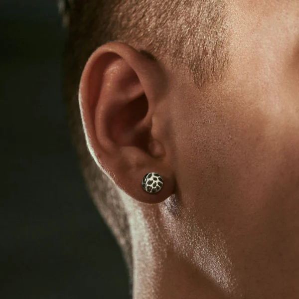 Arkai Orphic | Clou D’oreille En Acier Inoxydable Argenté à Finition Martelée – 8 Mm 3