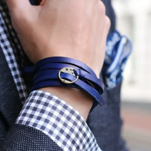 Collin Rowe Bracelet En Cuir Bleu Ajustable 13
