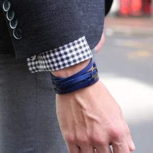 Collin Rowe Bracelet En Cuir Bleu Ajustable 11