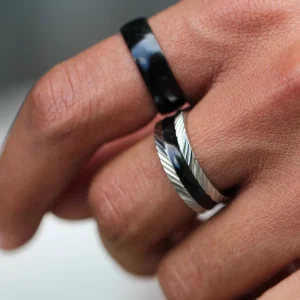 Fort Tempus Anneau En Acier Noir Simple 16
