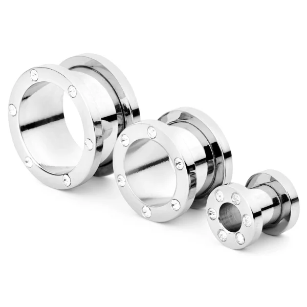 Fort Tempus Tunnel écarteur Pour Lobe D’oreille En Acier Avec Cristaux Incrustés 1