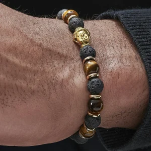 Neshraw Bracelet Tibétain Pierres De Lave Et Oeil De Tigre 18
