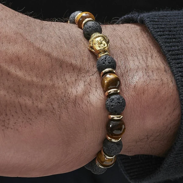 Neshraw Bracelet Tibétain Pierres De Lave Et Oeil De Tigre 7