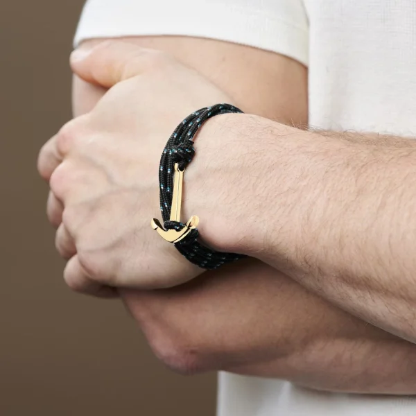 Tailor Toki Bracelet L’ancre Dorée à Cordon Noir, Blanc Et Bleu 5