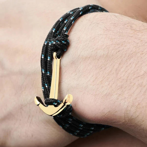 Tailor Toki Bracelet L’ancre Dorée à Cordon Noir, Blanc Et Bleu 7