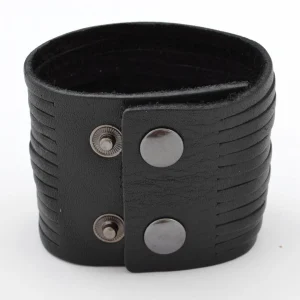 Collin Rowe Large Bracelet En Cuir Noir 8